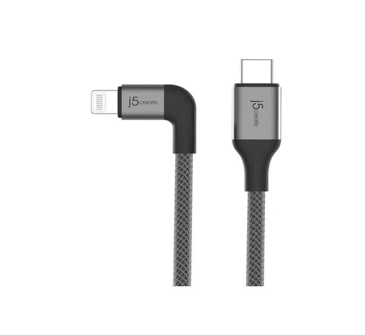 j5create USB Type-C to Lightning cable (L-shaped; Black color), Lightning Cables, j5create - ICT.com.mm