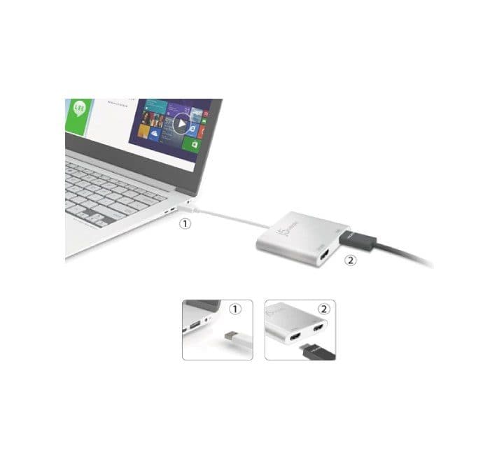 j5create USB3.0 to 4K HDMI & 2K HDMI Dual Display Adapter (Silver), Adapters, j5create - ICT.com.mm