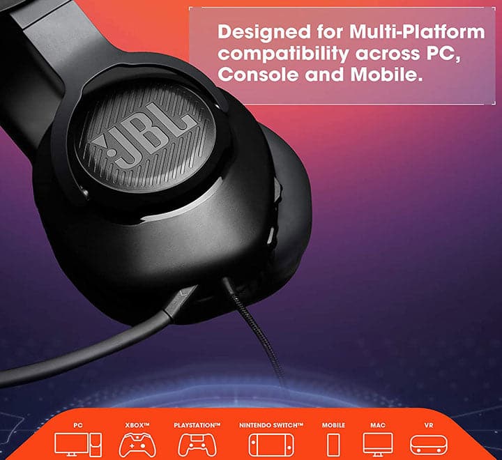 JBL Quantum 100 Over-Ear Wired Gaming Headphone with Flip-Up Mic (Black), Gaming Headsets, JBL - ICT.com.mm