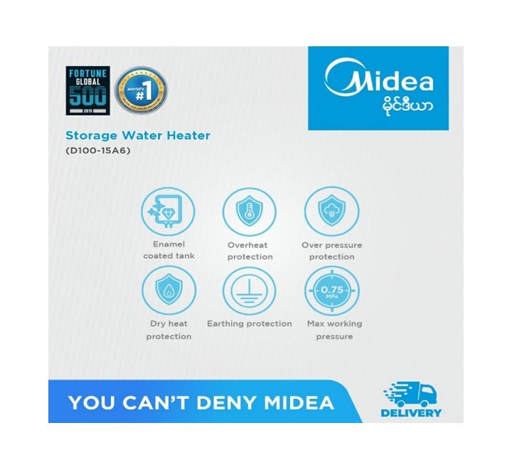 Midea Water Heater D100-15A6 (White), Water Heaters, Midea - ICT.com.mm