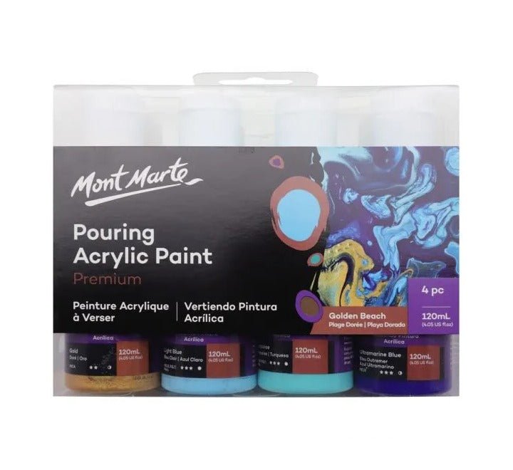 Mont Marte Pouring Acrylic Paint Set 120ml 4PC - Golden Beach (PMPP4003), Acrylic Paints, Mont Marte - ICT.com.mm