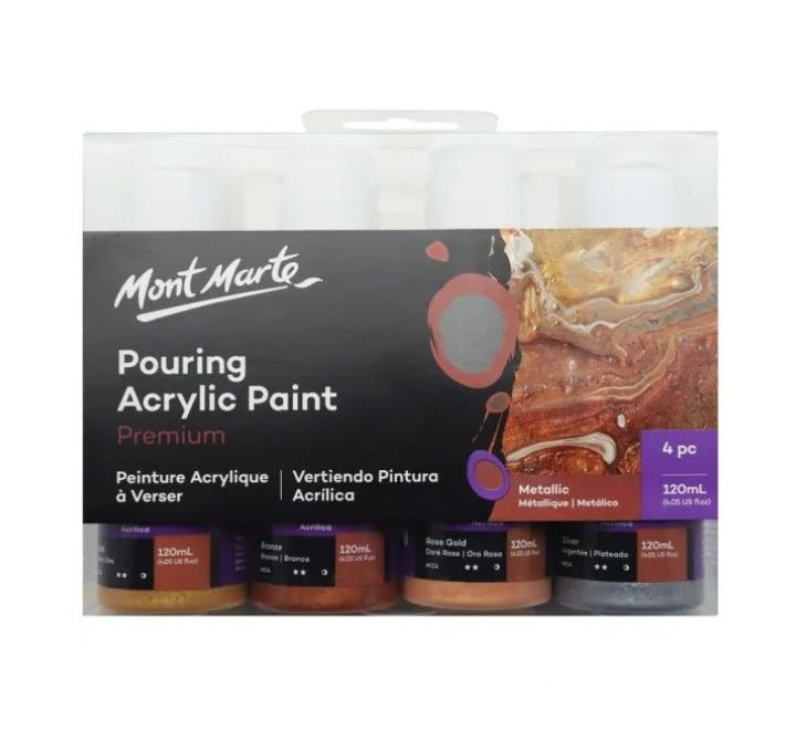 Mont Marte Pouring Acrylic Paint Set 120ml 4PC - Metallic (PMPP4004), Acrylic Paints, Mont Marte - ICT.com.mm