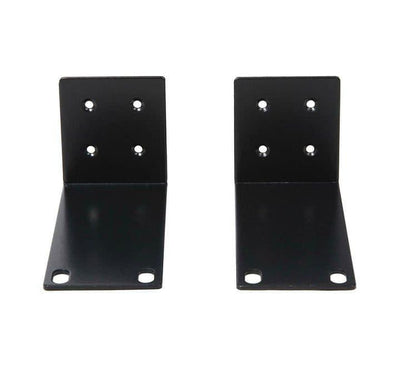 TRENDnet ETH-11MK heavy-duty rackmount adapter kit showing a pair of black sheet steel mounting brackets alongside the eight counter-sunk hardware screws - ICT.com.mm