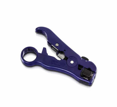 TRENDnet TC-CT70 universal cable stripping and cutting tool showcasing its yellow and black high-impact ABS housing, finger ring loop, and open jaw configuration.