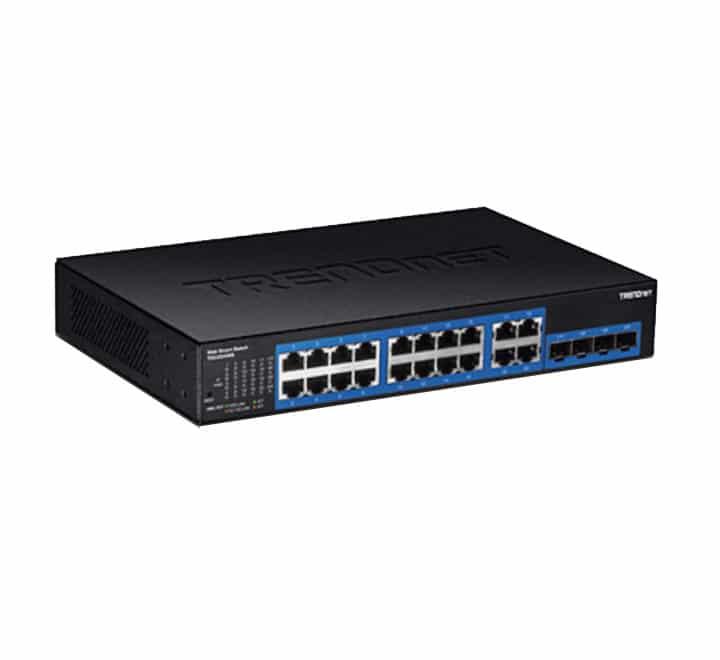 TRENDnet TEG-204WS 20-Port Gigabit Web Smart Managed Switch front faceplate layout showing standard network RJ-45 ports and combo SFP slots.