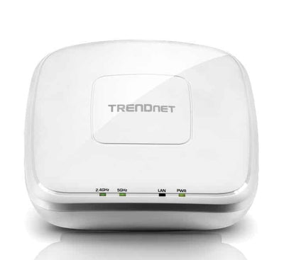 TRENDnet TEW-821DAP AC1200 indoor dual band PoE wireless access point showing its circular off-white low profile ceiling mount enclosure - ICT.com.mm