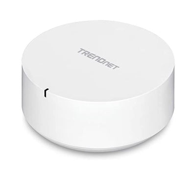 Rear panel of the TRENDnet TEW-830MDR mesh router highlighting the Gigabit WAN port, Gigabit LAN port, and power input.
