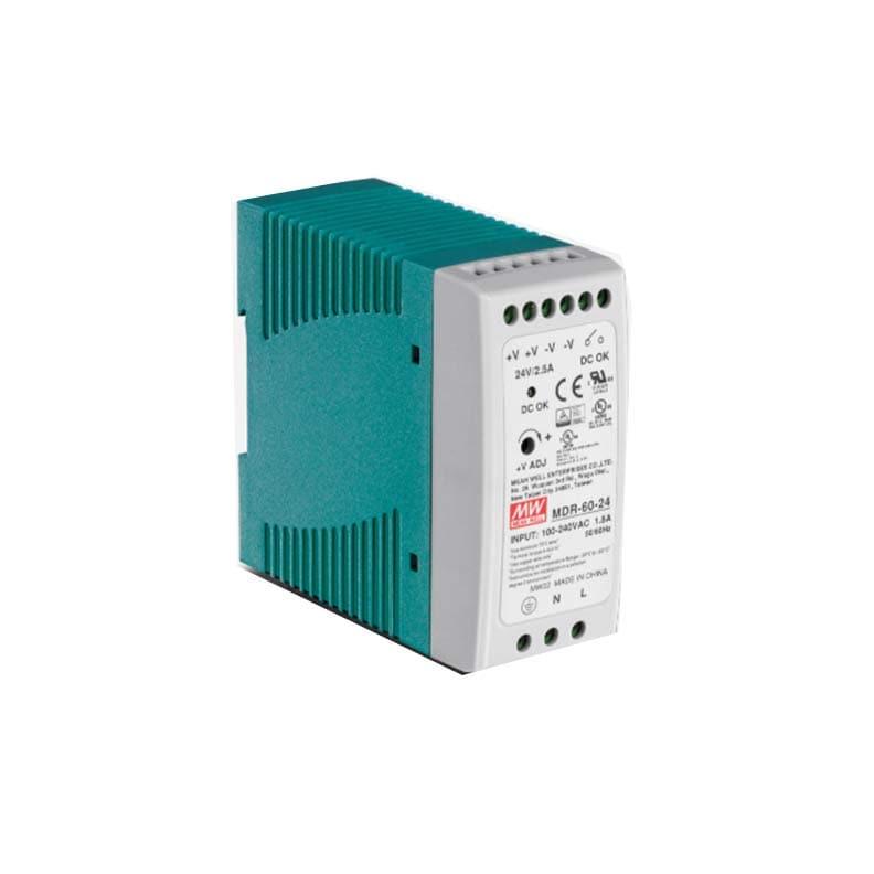 Rear angle of the TRENDnet TI-M6024 industrial hardware unit showing the built-in quick release DIN-rail mounting bracket.