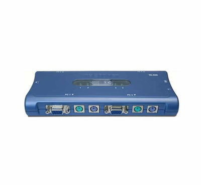 Rear interface profile panel of the TRENDnet TK-400K showing VGA and legacy 6-pin mini-DIN PS2 connection ports.