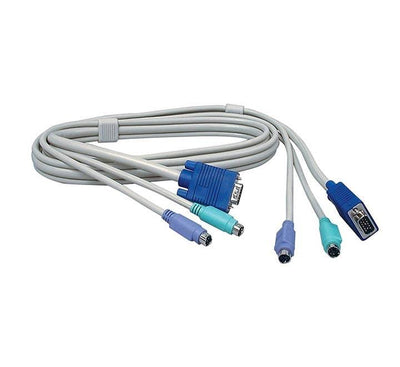 TRENDnet TK-C06 6-foot USB KVM cable layout showing the single black main trunk line dividing into color-coded VGA, USB, and dual audio connections.