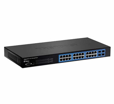 TRENDnet TL2-G244 24-Port Gigabit Layer 2 Managed Switch faceplate showcasing the clean port array and status LED layout.