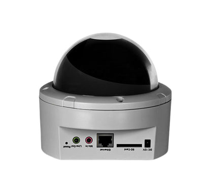 Internal view of the TRENDnet TV-IP262PI camera with its dome shell removed, showing the manually adjustable bracket and 12 infrared night vision emitters.