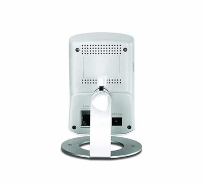 Side profile layout of the TRENDnet TV-IP551W camera displaying the physical WPS connection button and recessed factory reset pinhole.